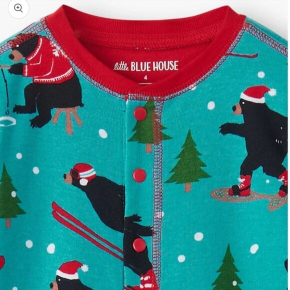 Little Blue House Kids Wild Winter 4T Size 4 Unisex Teal Skiing Footless Onesie - Picture 5 of 16